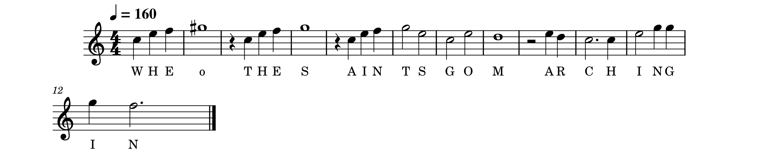 Modified sheet music for 'When The Saints Go Marching In'